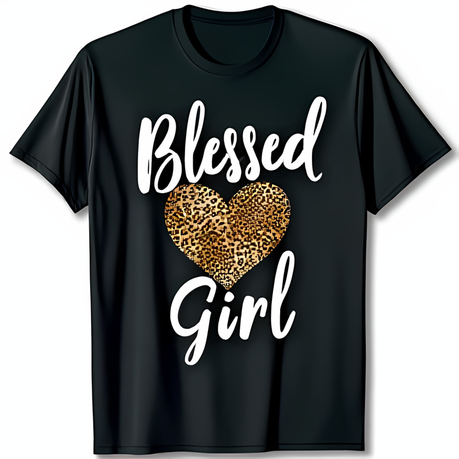 Blessed Girl Black T-Shirt with Print Heart Design Stylish & Trendy