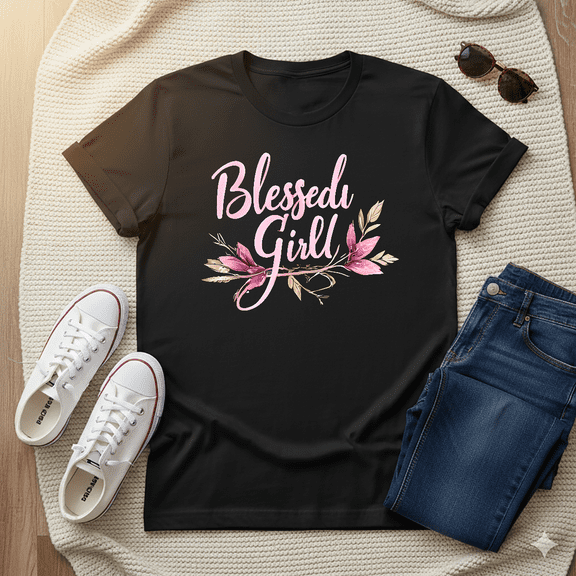 Blessed Girl Floral Pink Aesthetic Faith Inspired Design Unisex T-shirt V14989, up to size 5XL