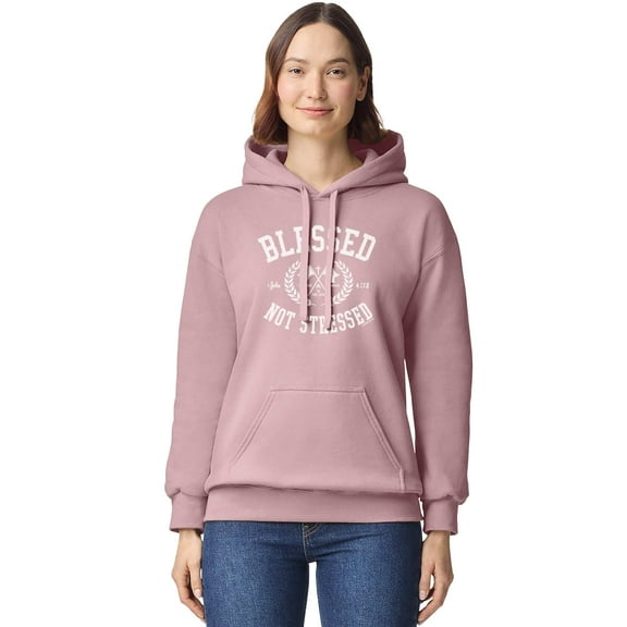 Blessed Girl Womens Hooded Sweatshirt Blessed Not Stressed, Dusty Rose, SM