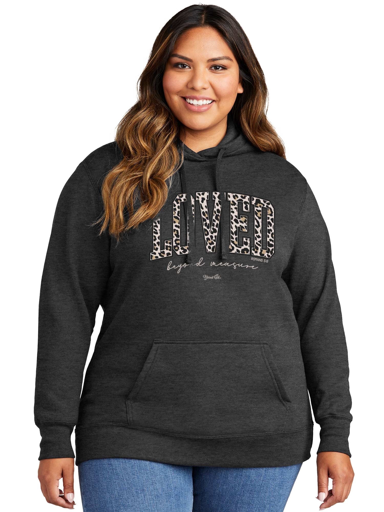 Blessed Girl Womens Hooded Sweatshirt Loved Leopard, Charcoal Heather, XL