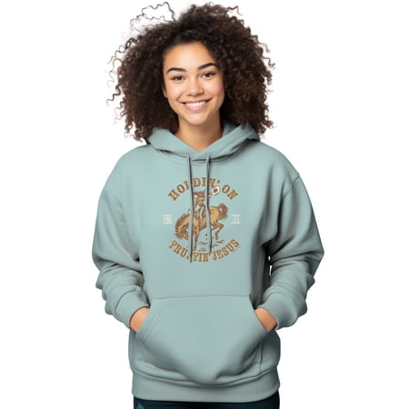 Blessed Girl Womens Hooded Sweatshirt Trustin' Jesus, Dusty Teal, SM