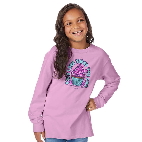 Blessed Girl Kids Long Sleeve T-Shirt Cupcake, Light Pink, XS