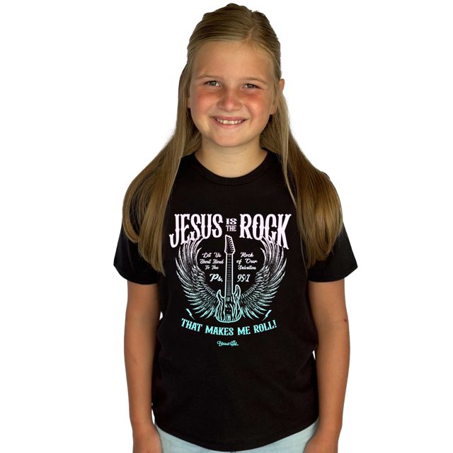 Blessed Girl Kids TShirt Jesus Is The Rock Black XLarge