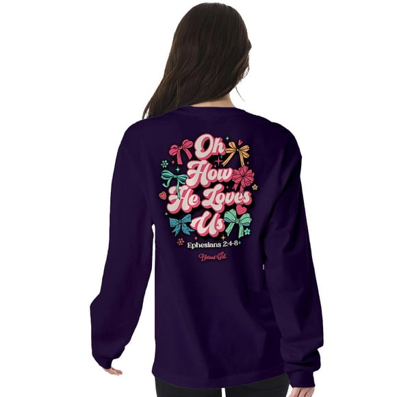 Womens Long Sleeve T-Shirt How He Loves, Purple, XL