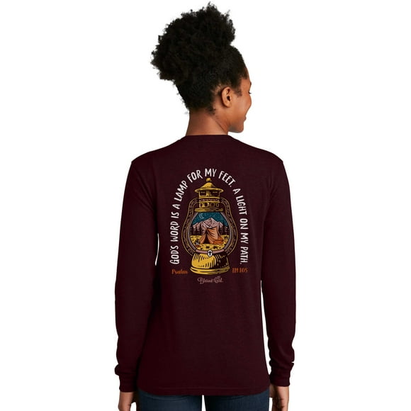 Womens Long Sleeve T-Shirt Lantern, Maroon, 2X