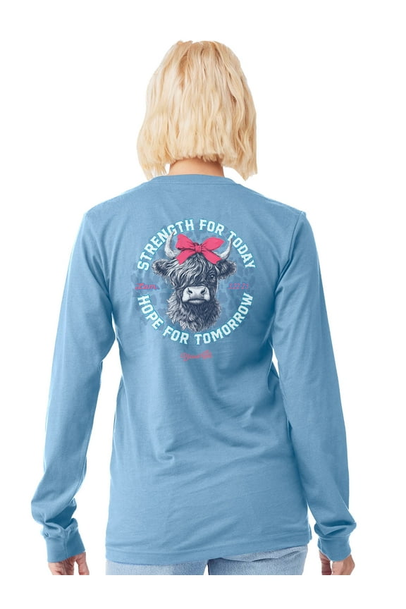 Womens Long Sleeve T-Shirt Strength For Today, Light Blue, SM