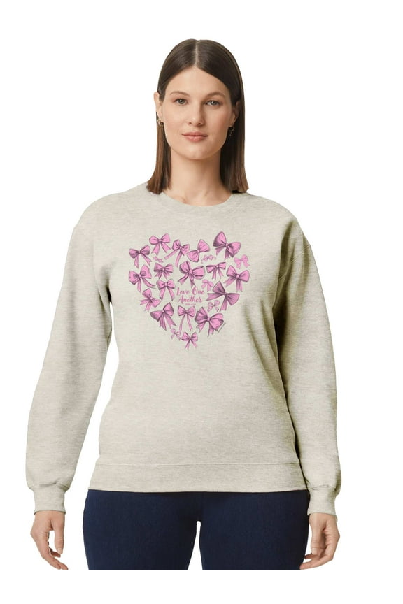 Womens Sweatshirt Love Bows, Oatmeal Heather, SM