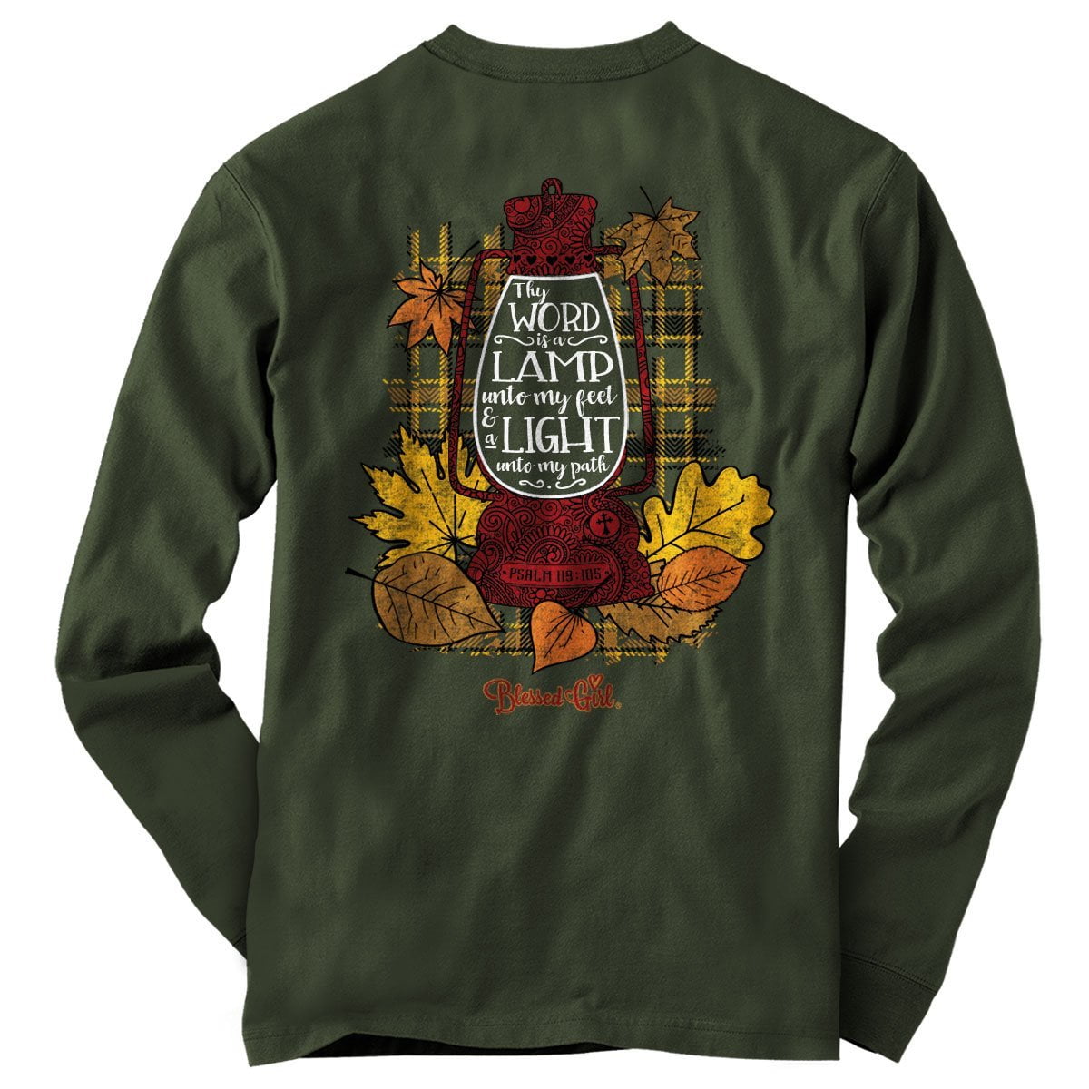 Blessed Girl Women's Christian Long Sleeve TShirt Lantern,Moss,Medium