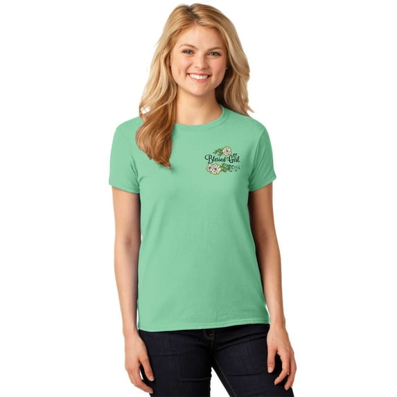 Blessed Girl Women's Short Sleeve Casual T-Shirt, Bee Strong, Mint Green, LG