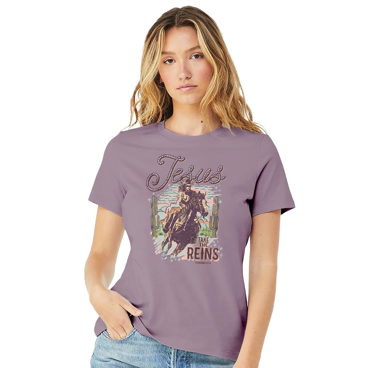 Blessed Girl Womens Boyfriend T-Shirt Jesus Take The Reins