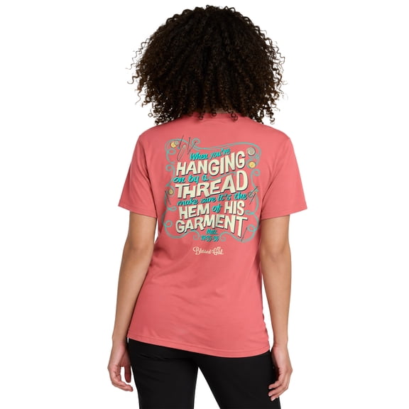 Blessed Girl Womens Short Sleeve T-Shirt Hanging By A Thread, Coral Heather, SM