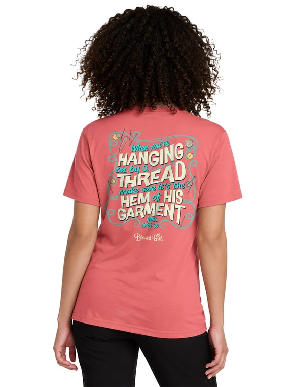 Womens Short Sleeve T-Shirt Hanging By A Thread, Coral Heather, SM