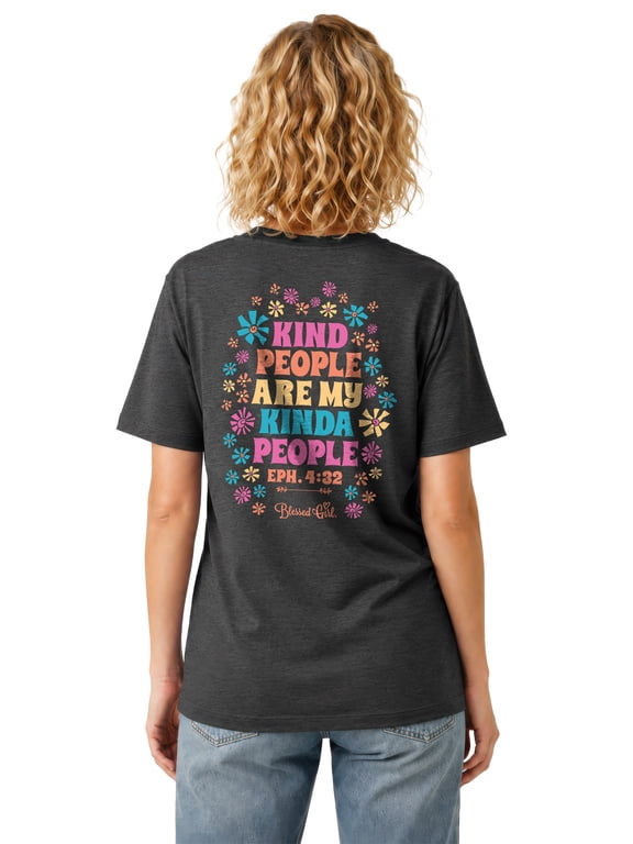 Womens Short Sleeve T-Shirt Kind People, Black Heather, 2X