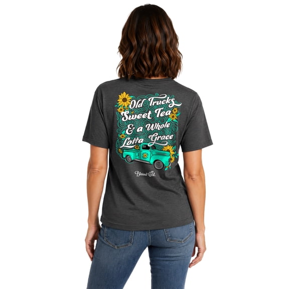 Blessed Girl Womens Short Sleeve T-Shirt Old Trucks, Black Heather, SM
