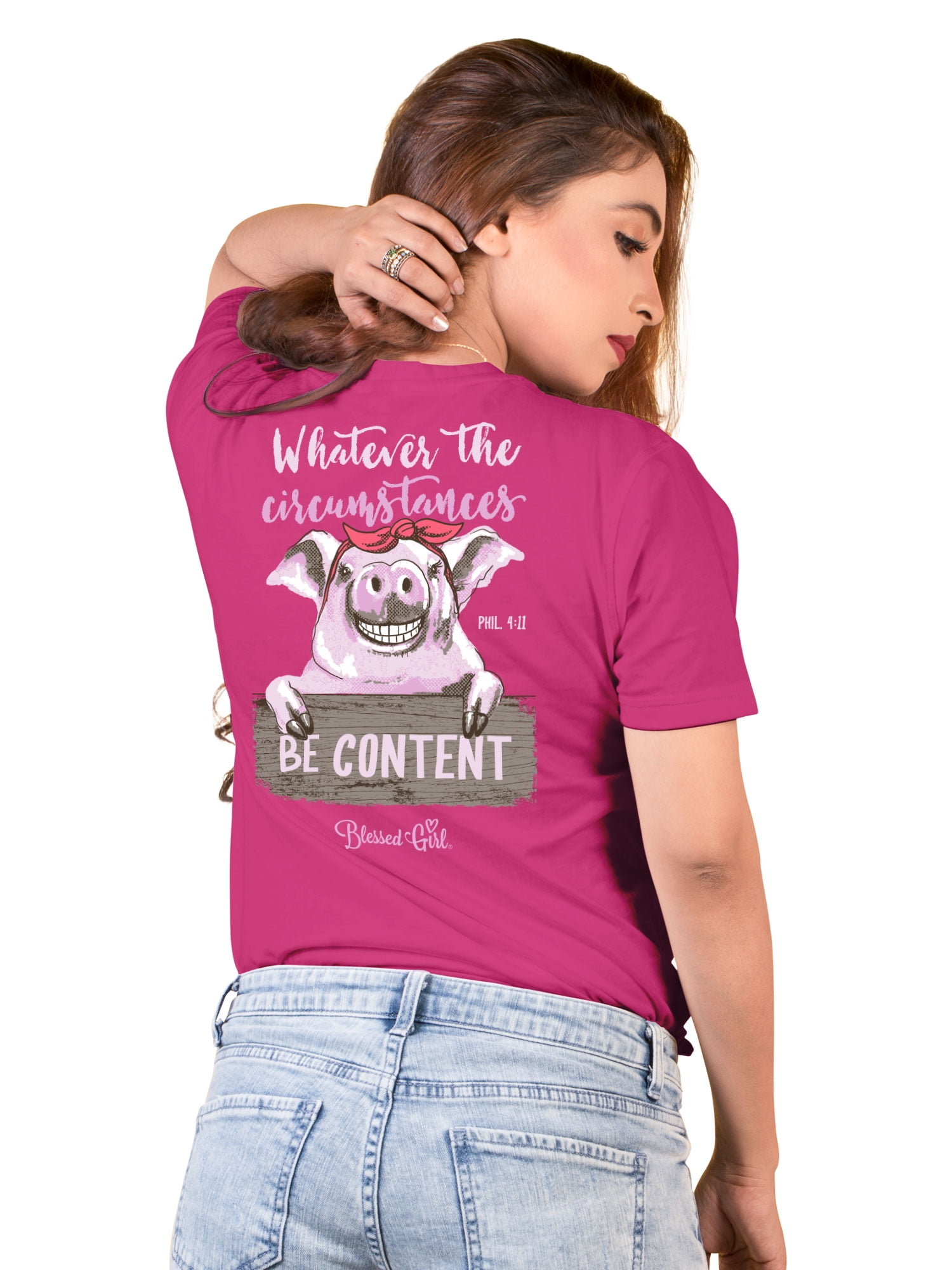 Blessed Girl Womens T-Shirt - Be Content - Heliconia - X-Large