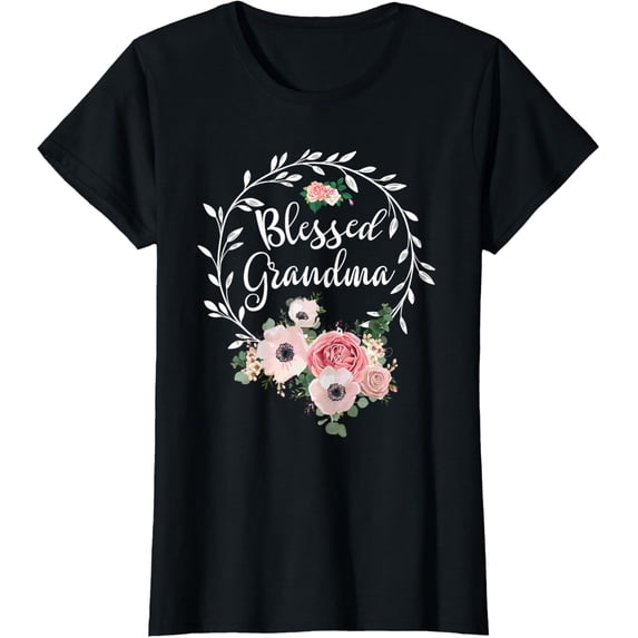 Blessed Grandma Shirt For Women Flower Decor Grandma T-ShirtMen and women, Black T-shirt, size: Extra large S-4XL