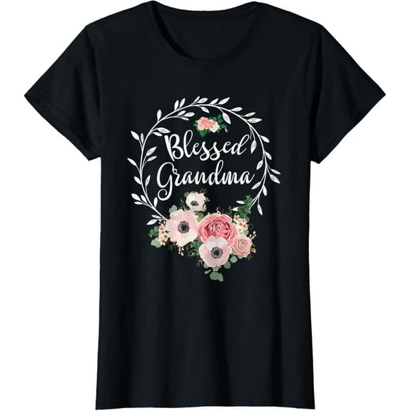 Blessed Grandma Shirt For Women Flower Decor Grandma T-ShirtMen and women, Black T-shirt, size: Extra large S-4XL