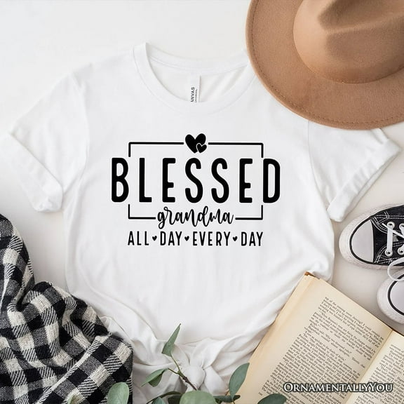 Blessed Grandma T-Shirt, All Day Every Day White and Black Tee for Faithful Grandmothers
