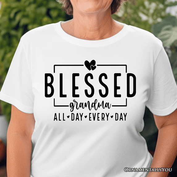 Blessed Grandma T-Shirt, All Day Every Day White and Black Tee for Faithful Grandmothers