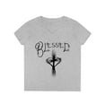thumbnail image 1 of Blessed, Hand drawn, Heart & Cross, Christian Art on a Ladies V-Neck Shirt., 1 of 3