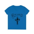 thumbnail image 1 of Blessed, Hand drawn, Heart & Cross, Christian Art on a Ladies V-Neck Shirt., 1 of 3