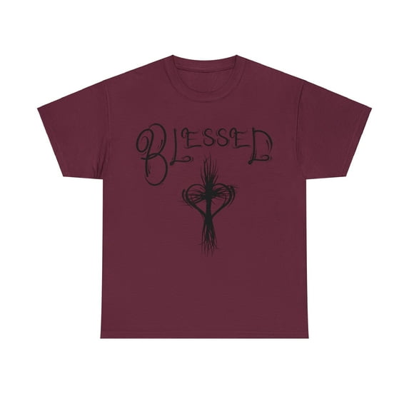 Blessed , Hand drawn font, Heart & Cross, Christian Art on a Unisex Shirt.