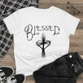 thumbnail image 1 of Blessed ,Hand drawn font, Heart Cross, Christian Art on a Women's Shirt., 1 of 4