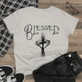 thumbnail image 1 of Blessed ,Hand drawn font, Heart Cross, Christian Art on a Women's Shirt., 1 of 4