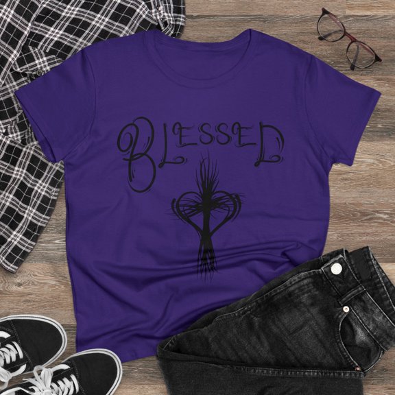 Blessed ,Hand drawn font, Heart Cross, Christian Art on a Women's Shirt.