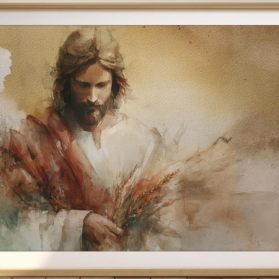 Blessed Harvest Print Christian Turkey Day Art Of Jesus Holding Wheat UNFRAMED PAPER POSTER, Home Decor, Vintage Gift, Living Room Dercor