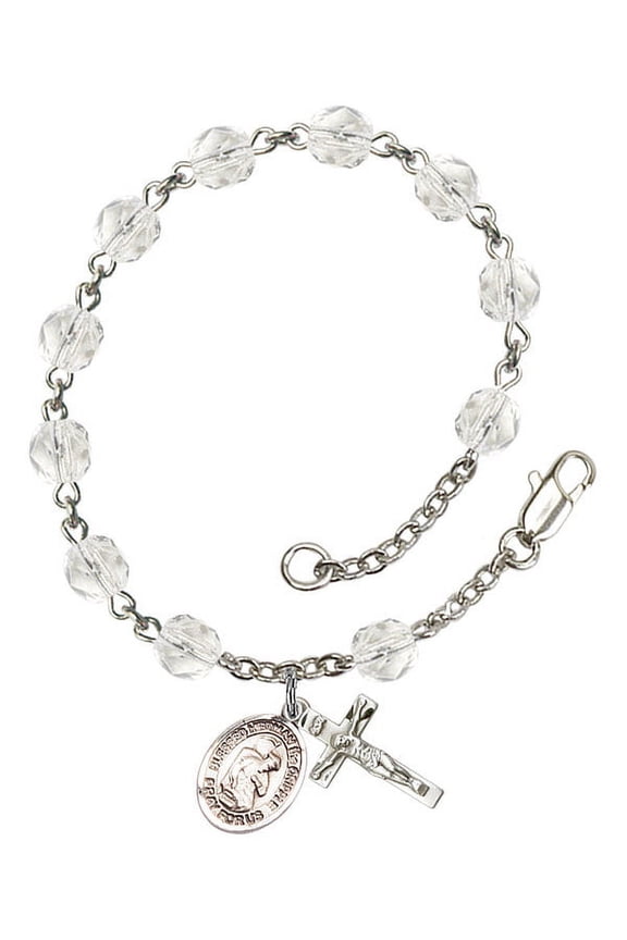 Blessed Herman the Cripple Silver Plate Rosary Bracelet 6mm April Crystal Fire Polished Beads Crucifix Size 5/8 x 1/4 medal