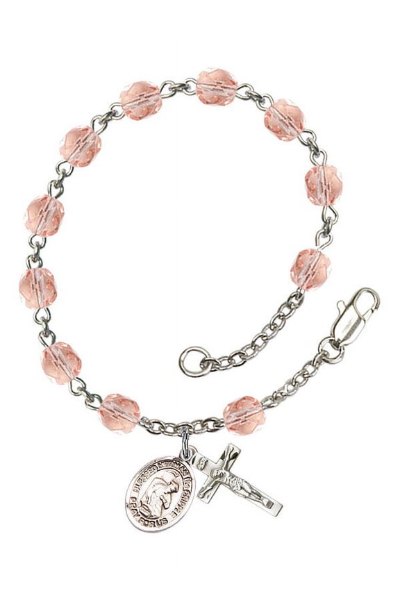 Blessed Herman the Cripple Silver Plate Rosary Bracelet 6mm October Pink Fire Polished Beads Crucifix Size 5/8 x 1/4 medal