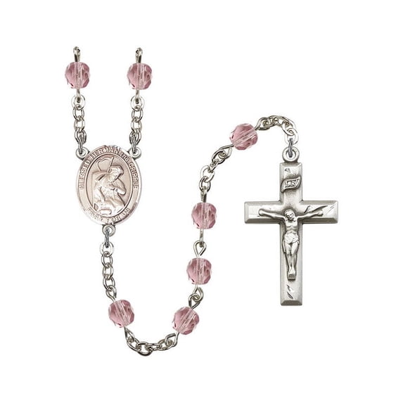 Blessed Herman the Cripple Silver-Plated Rosary 6mm June Light Purple Fire Polished Beads Crucifix Size 1 3/8 x 3/4 medal