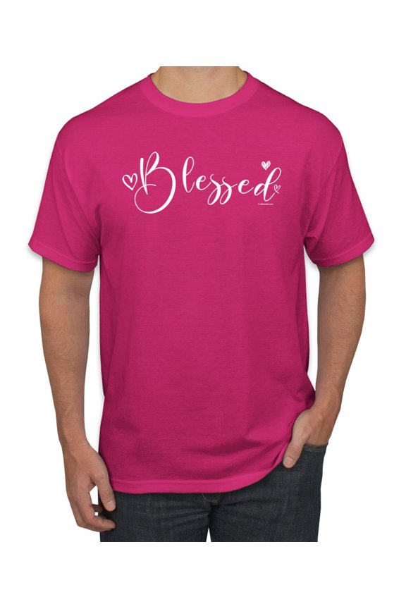 Blessed Inspirational Quote Heart Love Inspirational/Christian Men's Graphic T-Shirt, Fuschia, Medium