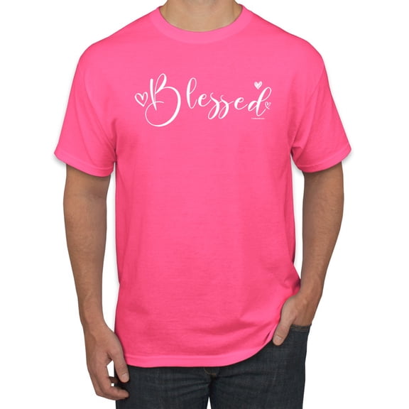 Blessed Inspirational Quote Heart Love Inspirational/Christian Men's Graphic T-Shirt, Neon Pink, 3XL