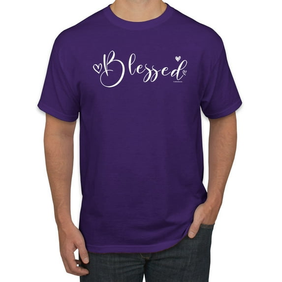 Blessed Inspirational Quote Heart Love Inspirational/Christian Men's Graphic T-Shirt, Purple, 2XL