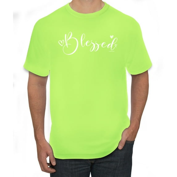 Blessed Inspirational Quote Heart Love Inspirational/Christian Men's Graphic T-Shirt, Safety Green, X-Large