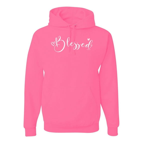 Blessed Inspirational Quote Heart Love Inspirational/Christian Unisex Graphic Hoodie Sweatshirt, Neon Pink, Small