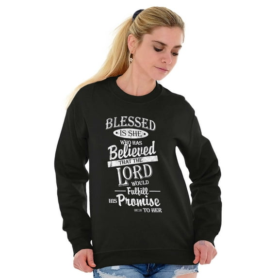 Blessed Is She Bible Quote Scripture Women Crewneck Sweatshirt Brisco Brands X