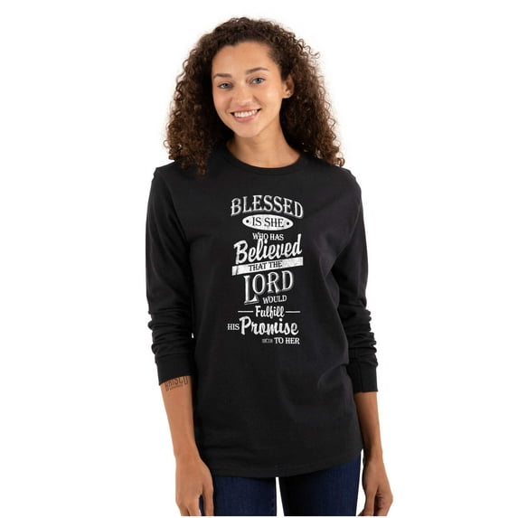 Blessed Is She Bible Quote Scripture Women's Long Sleeve T Shirt Brisco Brands S