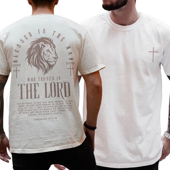 Blessed Is The Man Double Sided T-Shirt – Christian Mens Shirt, Bible Verse Scripture Tee, Gospel Faith Cross Jesus Unisex Cotton Top