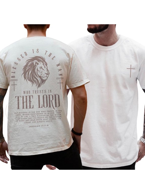 Blessed Is The Man Double Sided T-Shirt – Christian Mens Shirt, Bible Verse Scripture Tee, Gospel Faith Cross Jesus Unisex Cotton Top