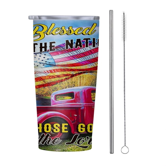 Blessed Is The Nation Whose God Is The Lord 20oz Tumbler, Insulated Stainless Steel Water Bottle Portable Travel Coffee Tea Mug Cup