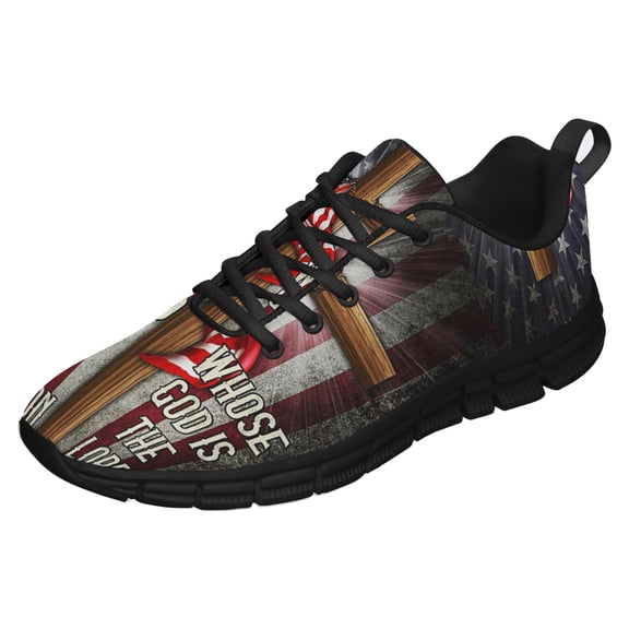 Blessed Is The Nation Whose God Is The Lord Running Shoes Sneakers Mesh Black Size 4.5