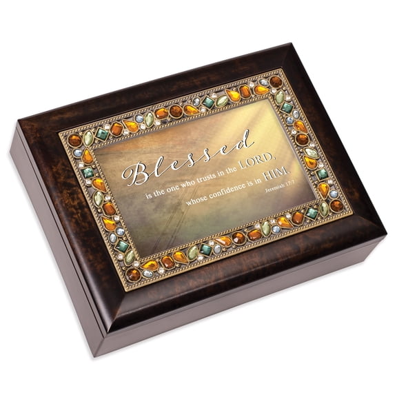 Blessed Is The One Amber 9 X 7 Mdf Wood Musical Box Plays Tune Amazing Grace