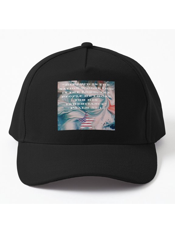 Blessed Is the Nation Baseball Hat, Psalm 33:12 Christian Scripture Design, Classic Cap