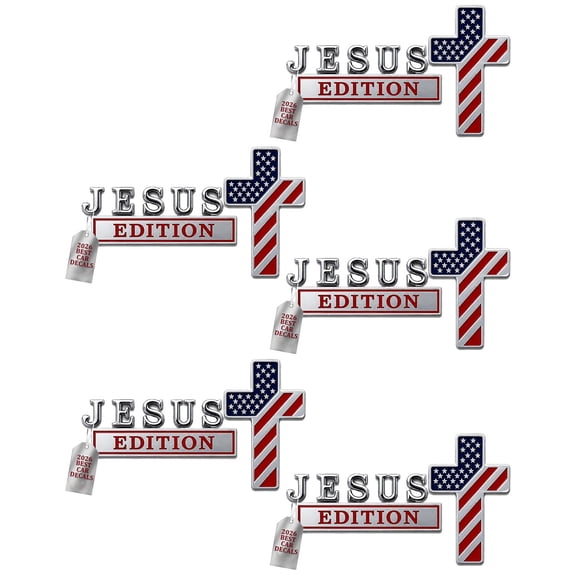 Blessed Jesus Edition Cross Emblem Metal Badge, 3D Chrome Metal American Flag Car Emblem, We The People Patriot Flag Auto Decal Stickers for Car, Truck, SUV, RV, Motorcycle
