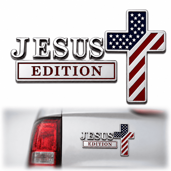 Blessed Jesus Edition Cross Emblem Metal Badge, 3D Jesus Christ Cross Edition Car Emblem Stickers with Flag,Automotive Decal Vehicle Decoration Exterior Accessories Garage Decor