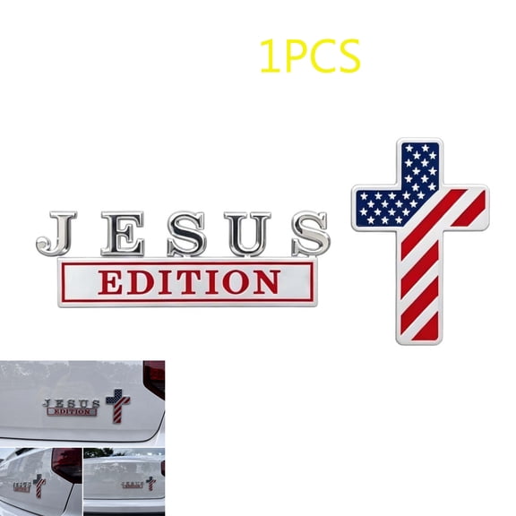 Blessed Jesus Edition Cross Emblem, Metal Badge Faith Car, 3D Christian, Heavy Duty Auto Decal for Truck SUV Decoration(1/2/3pcs)
