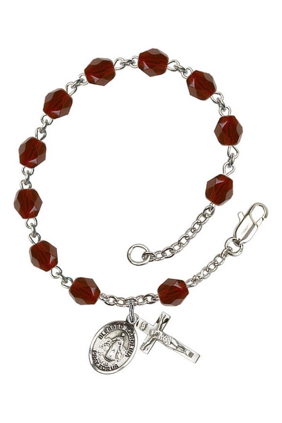 Blessed Karolina Kozkowna Silver Plate Rosary Bracelet 6mm January Red Fire Polished Beads Crucifix Size 5/8 x 1/4 medal